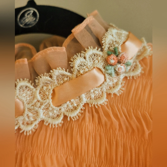 Vintage Chiffon Prairie Maxi Dress with Lace Trim - Picture 5 of 12